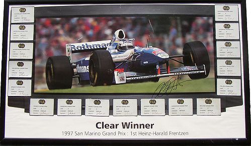 Renault ``Clear Winner`` Poster Signed by Frentzen with seasons scrutineer labels