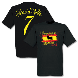 Spain European Champions Tee David Villa 7 - Black Delivery end July