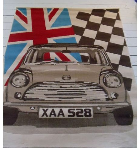 Retro funky Prix Union jack rug Medium Cool Retro Funky Mini Prix Cooper car 80x150cm rug Union flag rug.