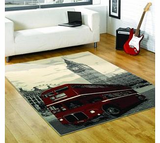 Retro Funky Rugs Retro Funky Big Smoke Red London Bus Rugs 120 x 160cm Bedroom Lounge Modern Rugs