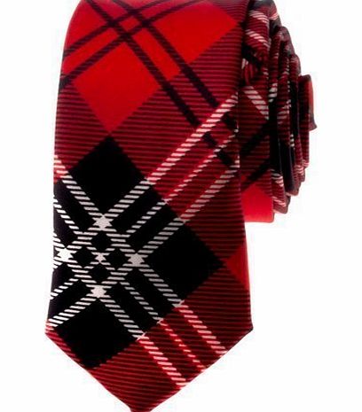 Retro Styler Mens Satin Red Tartan Skinny Tie