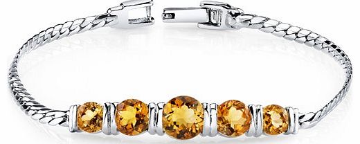 Revoni Wrist Hugging 3.75ct Round Cut Citrine Bracelet in Sterling Silver of Length 18.42cm