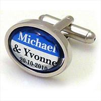 Azure Blue Personalised Oval Wedding Cufflinks by