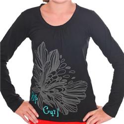 Girls Flower LS T-Shirt - Black