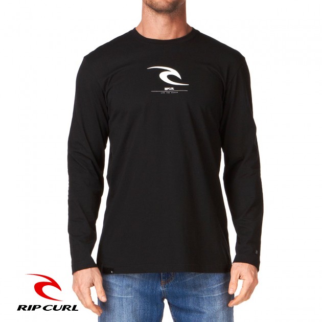 Mens Rip Curl Icon Long Sleeve T-Shirt - Black