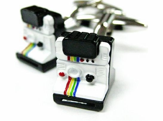 River Horse Design Retro Polaroid Instant Photo Camera Enamel Bullet Post Cufflinks Cuff Links