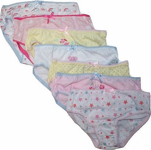 Rjm Anucci Girls 7 Pairs Cute Cotton Briefs Mixed Designs Yellow Mix 2-3