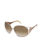 Aloadi - Logo Leopard Temple Round Metal Sunglasses