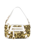 Leopard Print Canvas and Leather Baguette Bag