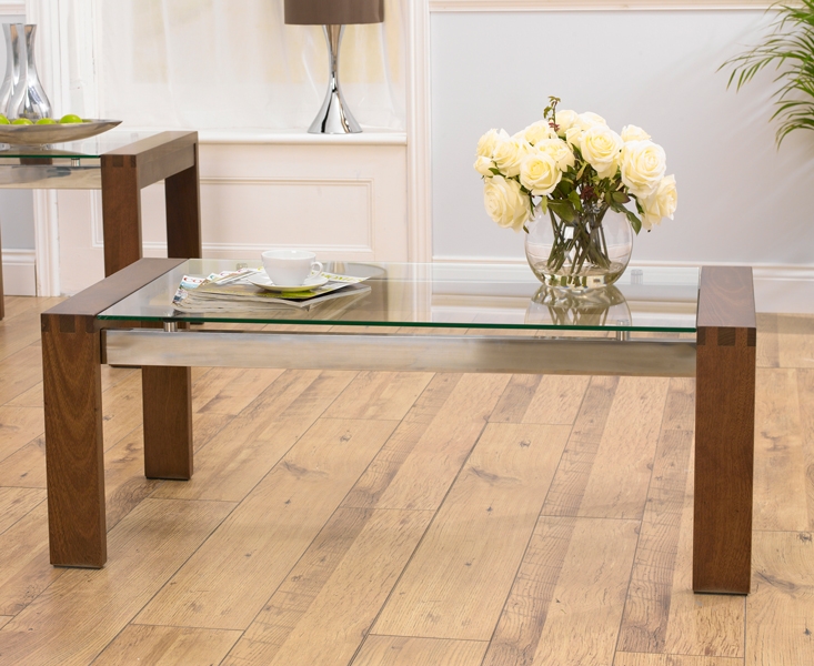 Walnut and Glass Coffee Table