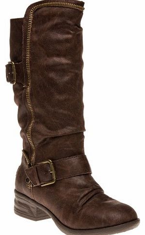 Womens Ladies Brown Biker Boots Size 5