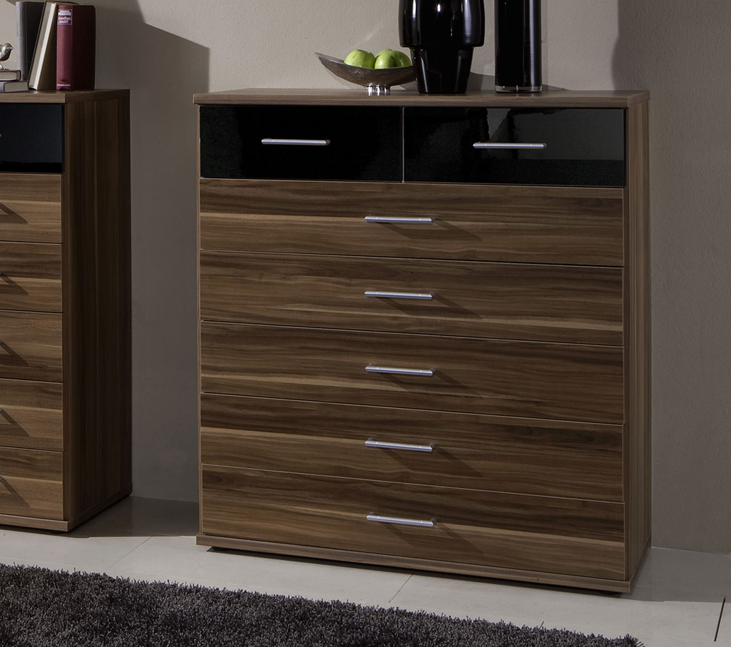 Roma walnut and black gloss 7 drawer chest