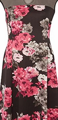 Roman Originals - Womens Floral Printed Skater Dress Pink - Vintage 1950 Designer Evening Stylish - Bridesmaid Bridal Guest Prom Bodycon Bandage - Short Detail Clothes - Knee Length - Ladies Dresses -