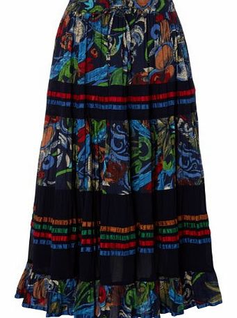 Roman Originals Roman Womens Printed Tiered Skirt Navy Size 16