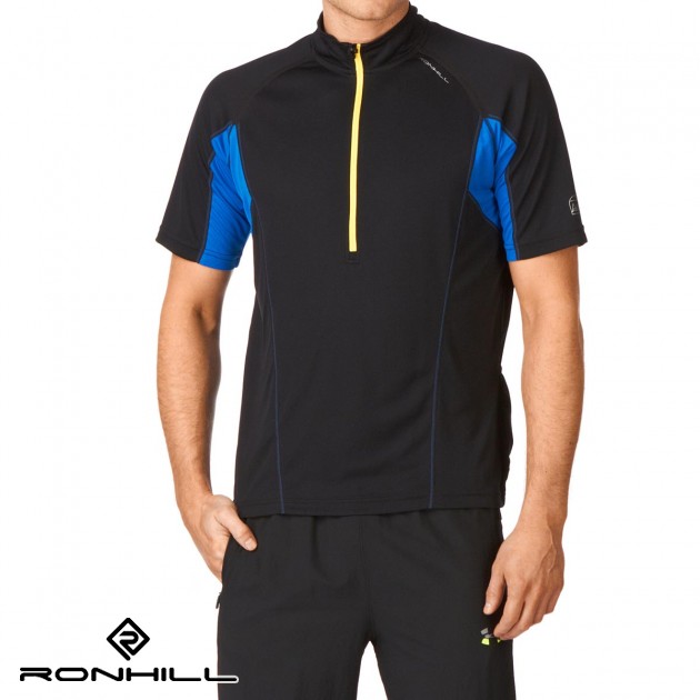 Mens Ronhill Trail Zip T-Shirt - Black/Lagoon