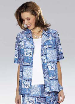 Rowlands BLUE PATCHWORK PRINT BLOUSE