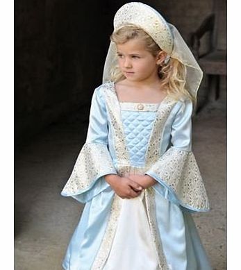 RSC Girls fancy dress blue Tudor design with head dress and veil - Size 6 - 8