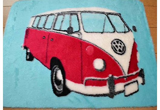 Rugs Supermarket Pink Camper Van Non Slip Machine Washable Sheepskin Style Kids Rug. Size 70cm x 100cm