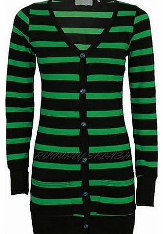 Runway Splash LADIES LONG BOYFRIEND STRIPE BUTTON JERSEY CARDIGAN WINTER TOP WOMENS SIZE 8-14