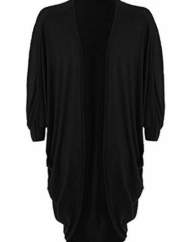 Runway Splash LADIES WOMENS BATWING SLEEVES OPEN BOYFRIEND LONG MAXI CARDIGAN KIMONO TOP SHAWL[Black ,L/XL (16-18)]