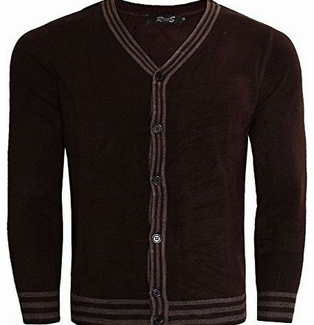 Runway Splash MENS CLASSIC BUTTON FRONT VINTAGE CARDIGAN GRANDAD CARDI SWEATER SIZE M-L-XL-XXL[Brown ,L]