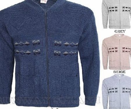 Runway Splash MENS CLASSIC ZIP UP VINTAGE GRANDDAD CARDIGAN KNITTED ZIPPER SIZE M-L-XL-XXL[D.Blue,L]