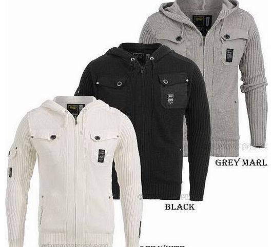 Runway Splash MENS DESIGNER CROSSHATCH RIBBED KNITTED HOODED ZIP CARDIGAN CASUAL JACKET S-XL[Off White / WAKOZ,S]