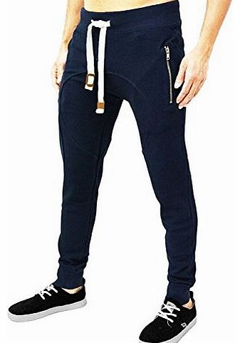 Runway Splash MENS DROP CROTCH SKINNY SLIM FIT STRETCH DESIGNER JOGGING BOTTOMS PANTS TROUSER[Navy,M]