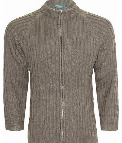 Runway Splash MENS PLAIN RIBBED ZIP UP CARDIGAN ZIPPED JUMPER KNITWEAR ZIPPER TOP M-L-XL-XXL[Beige,L]