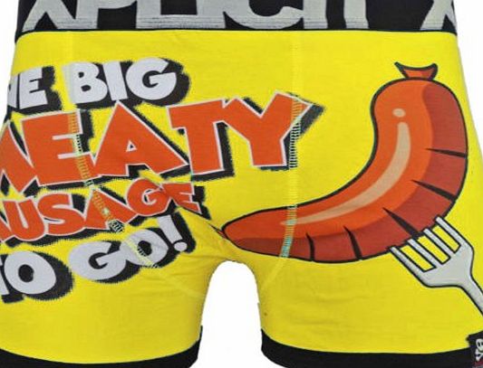 Runway Splash MENS XPLICIT RUDE NOVELTY CROSSHATCH BOXER SHORTS TRUNKS FUNNY UNDERWEAR GIFT[Sausage/Yellow,L]