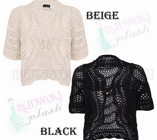 Runway Splash NEW LADIES SHORT SLEEVE KNITTED SHRUG CARDIGAN WEMONS TOP BIG PLUS SIZE 14-32[Black,14/16]