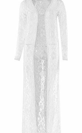 Runway Splash NEWLADIES LONG LACE OPEN CARDIGAN WOMEN CELEB KIMONO CARDI FULL MAXI SHRUG TOP[Black,14]