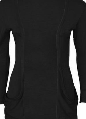 Runway Splash WOMENS LADIES CARDIGAN BOYFRIEND POCKET OPEN JUMPERS TOP LONG SLEEVES SIZE 8-14[Black,M/L]