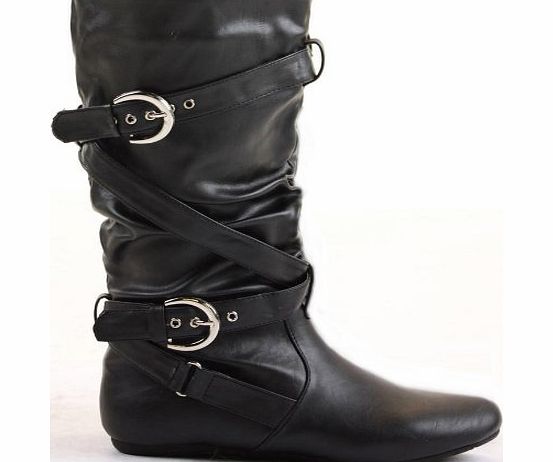 Runway9 Ladies Womens Winter Biker Riding Style Knee Low Heel Calf High Knee Boots Size 3 - 8 new