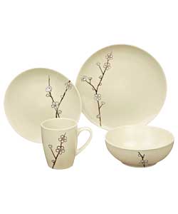 Sakura 16 Piece Cream Stoneware Dinner Set