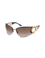 Cutout Oval Temples Metal Wrap Sunglasses