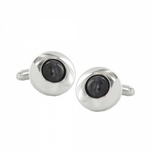 Round Rhodium Cufflinks with Black