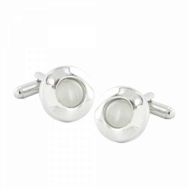 Round Rhodium Cufflinks with White