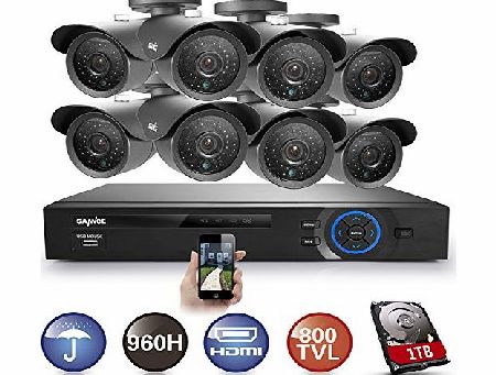 SANNCE 8CH Full 960H DVR w/ 1TB HDD CCTV Security System with 8 800TVL Hi-Resolution Night Vision Outdoor Surveillance Cameras Built-in IR-Cut Filter (Black)