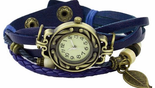 Womens Bracelet Tree leaf Decoration Quartz Wrist Watch Blue