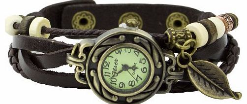 Sanwood Womens Bracelet Tree leaf Decoration Quartz Wrist Watch Coffee