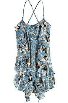 Silk blend ocean and bird print dress