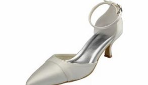 SATIN Low Heel Spool Heel Closed Toe Pumps