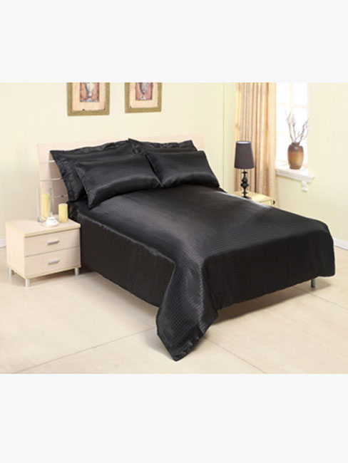 Satin Sheets Black Woven Checks Satin King Duvet Cover,