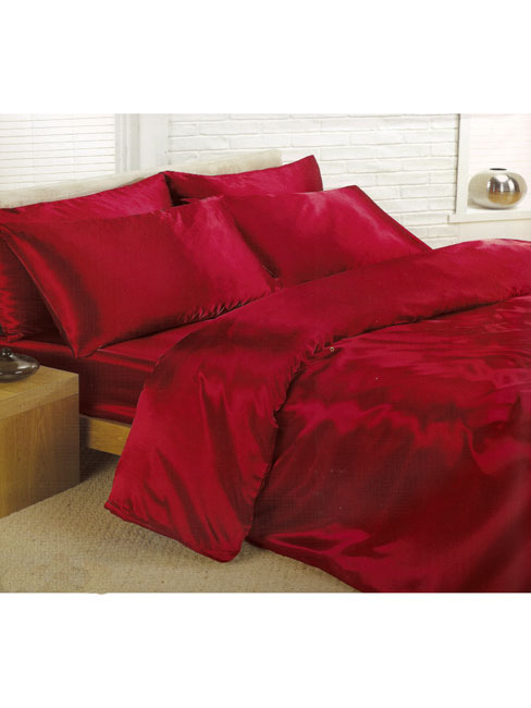 Satin Sheets Burgundy Satin King Duvet Cover, Fitted Sheet