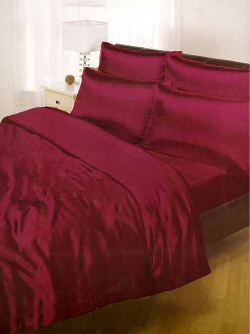 Satin Sheets Burgundy Super King Duvet Cover, Fitted Sheet