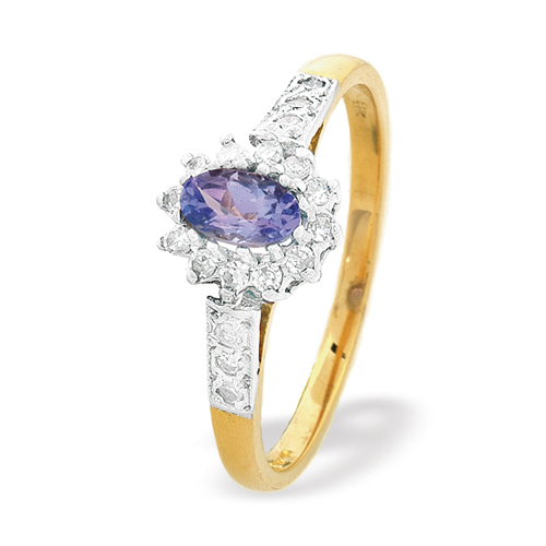 0.14 Ct Diamond and Tanzanite Ring In 18 Carat Yellow Gold