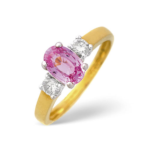 Pink Sapphire and 0.20 Ct Diamond Ring In 18 Carat Yellow Gold