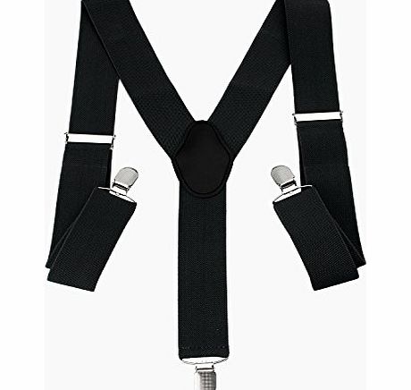 SAVFY Men / Ladies Christmas gift Plain Work Fashion Trouser Braces Adjustable Suspenders Silver Clip Heavy Duty 40mm Wide (Black)
