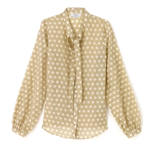 Beige Spot Loren Tie Neck Blouse